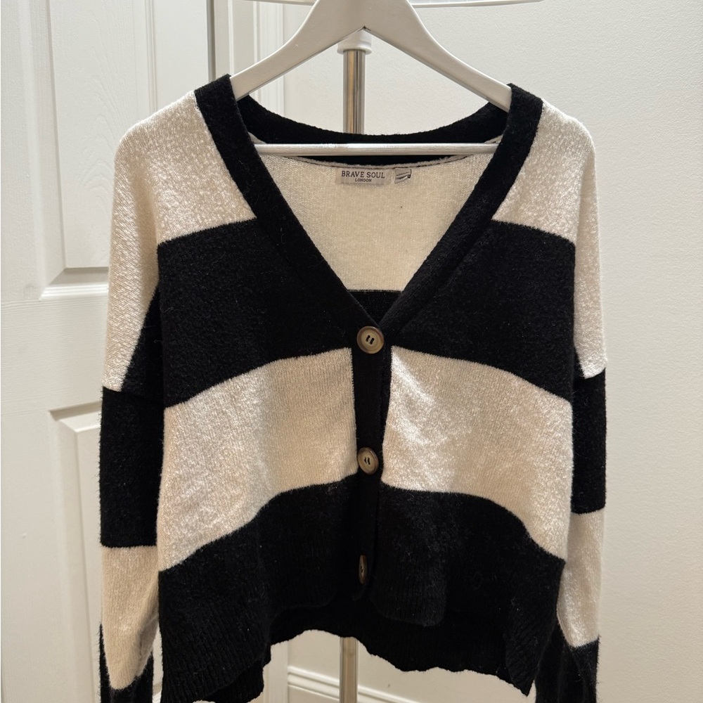 Brave Soul Black and White Striped Cardigan